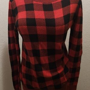Express Red and Black Plaid Women's Sweater